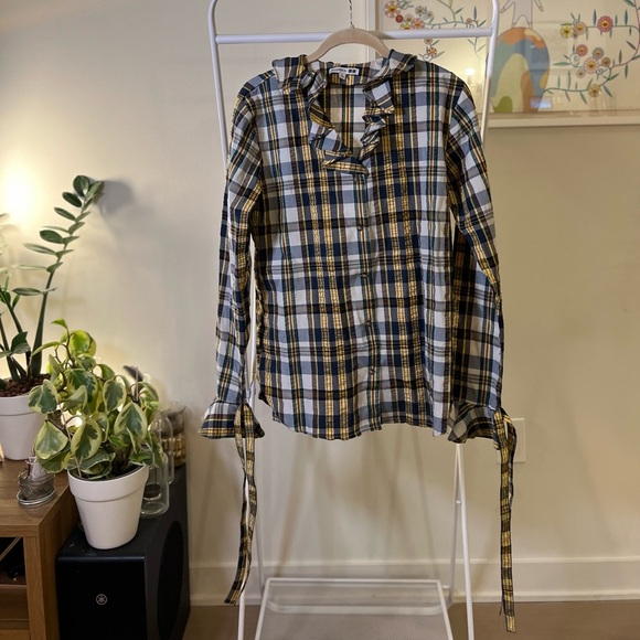 J.W. Anderson Seersucker Ruffle Plaid Blouse - Picture 2 of 6